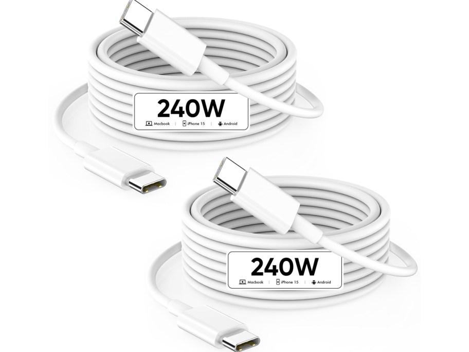 two white Macbook USB-C Cables