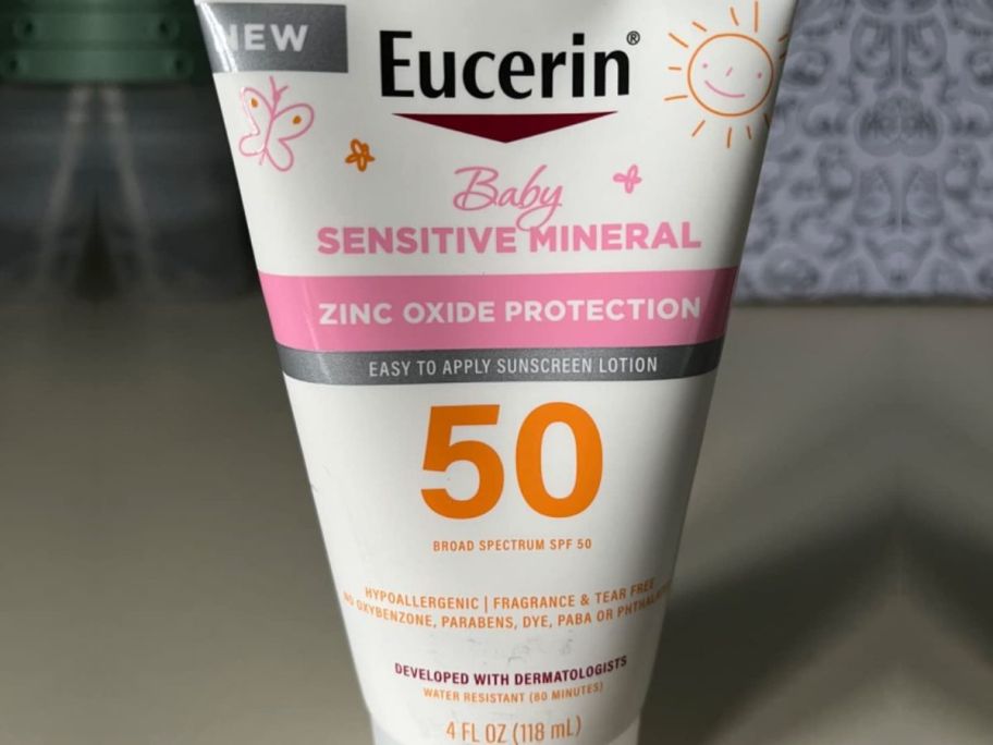 A tube of Eucerin Baby Sunscreen