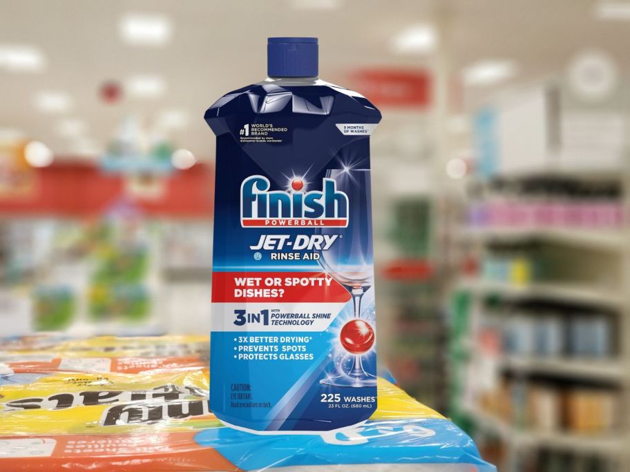 Finish Jet-Dry Liquid Rinse Aid 23oz Bottle in store on paper towel package