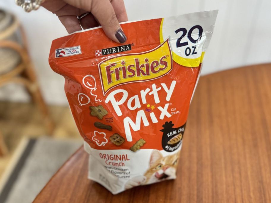 A huge bag of Purina Friskies party mix for cats