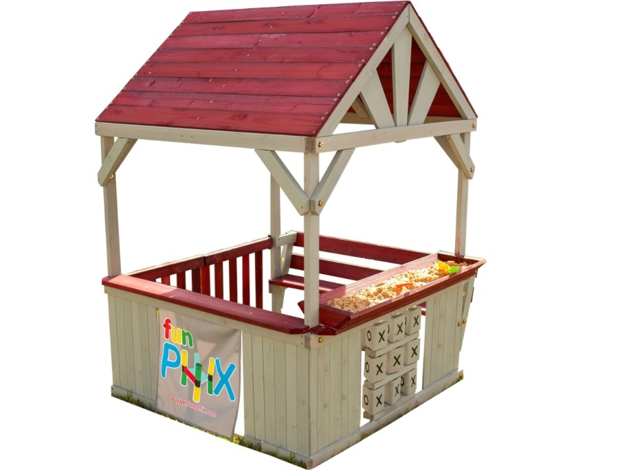 stock image of Funphix Hangout Hut Outdoor Wooden Playhouse w/ Sandbox & Tic Tac Toe