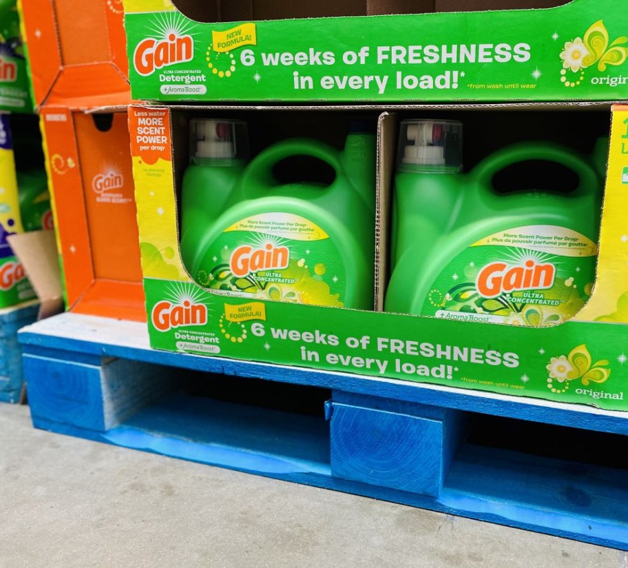 large bottles of Gain in box 
