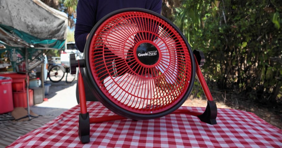 Geek Aire Deluxe 12″ Rechargeable Water-Resistant Fan w/ Mini Fan Only $95.49 Shipped