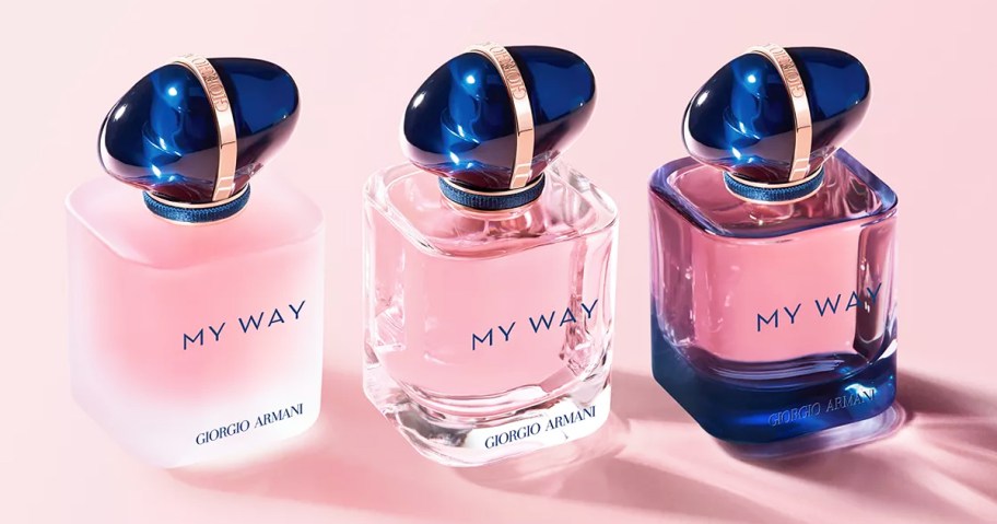 three pink bottles of Giorgio Armani My Way perfumes