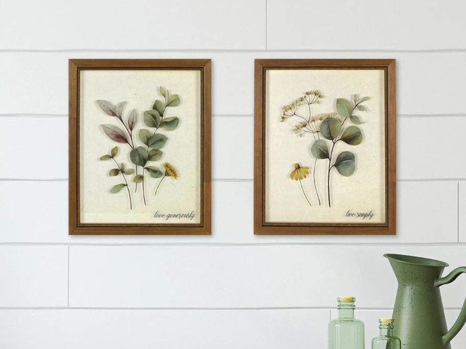 Glass Botanical Prints Wall Art 2-piece Set