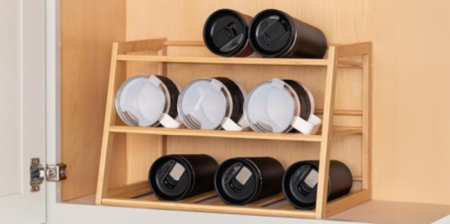 Water Bottle Organizer Just $11.99 on Amazon (Reg. $24) | Holds Up to 15 Bottles or 9 Stanleys