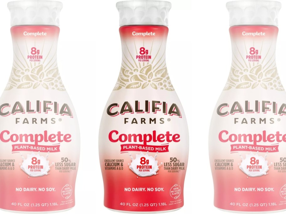 3 large bottles of Califia Farms Complete Milk 