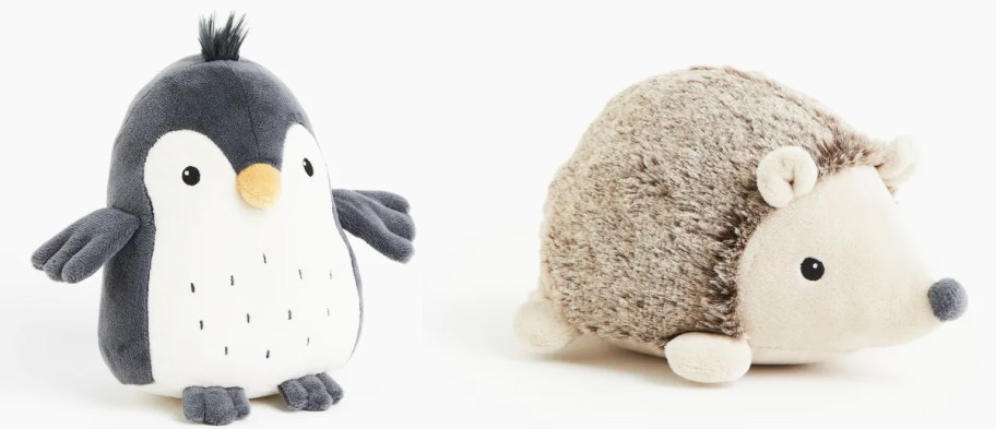 penguin and hedgehog plush toys