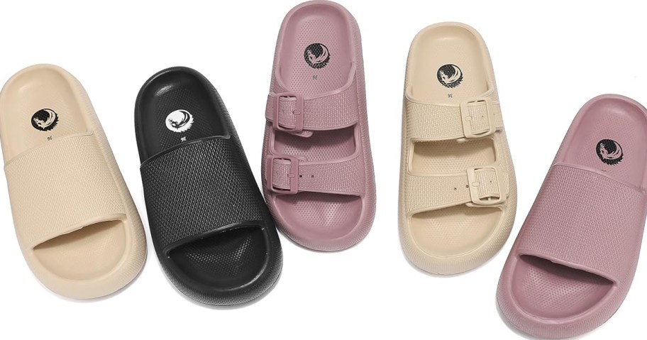 tan, black, and purple pairs of cloud slides