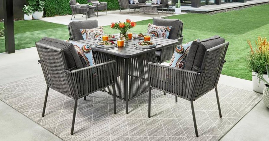 grey wicker patio dining set with table