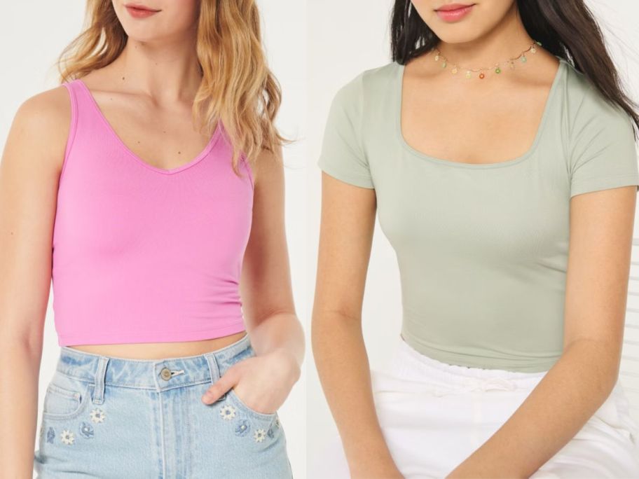 stock image of two girls wearing Hollister tops