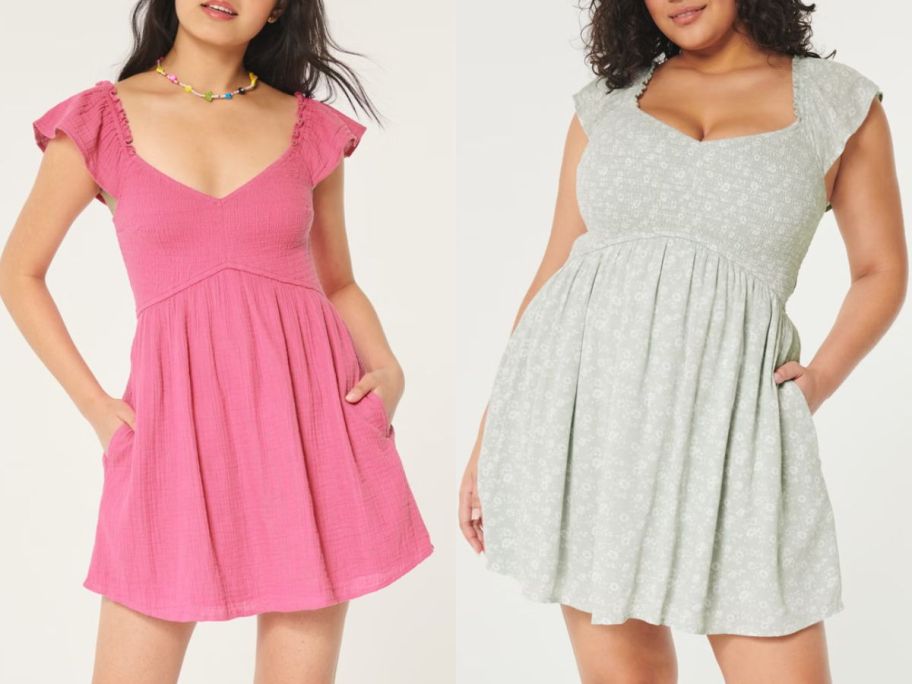 Stock images of two girls wearing Hollister dresses