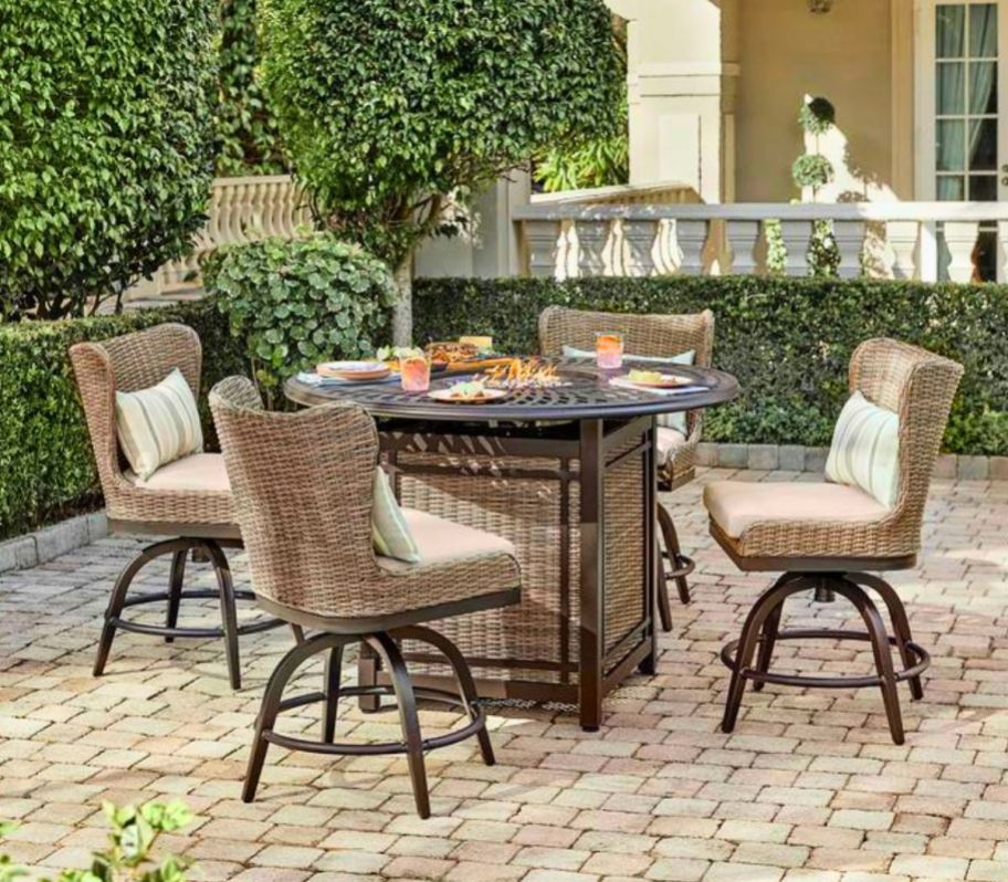 5 piece patio dining set with a firepit table