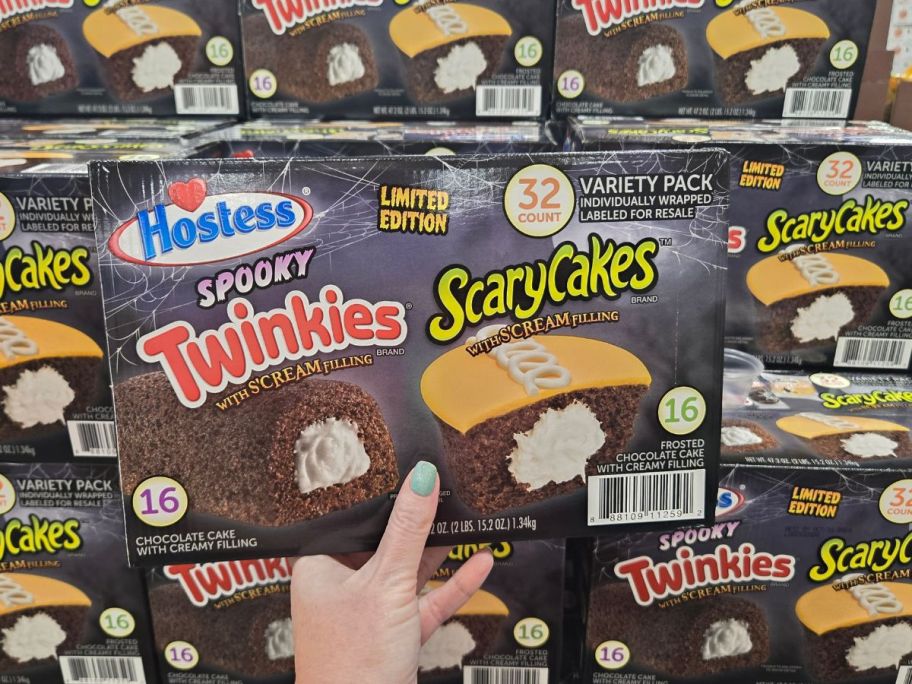 Hostess ScaryCakes Cupcakes & Chocolate Cake Twinkies Variety Pack 32-Pack box in hand in store