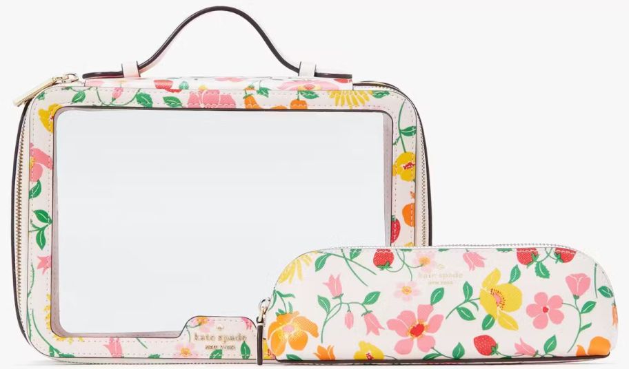 a two piece floral makeup travel bag
