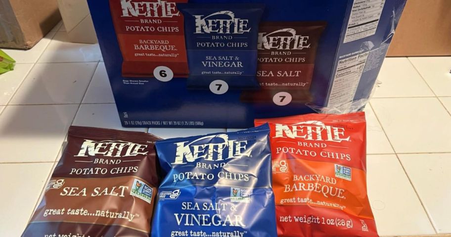 Kettle Brand Potato Chips Variety Pack on a counter