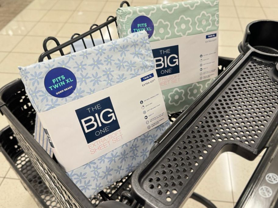 sheets and comforter sets in a black kohl's shopping cart