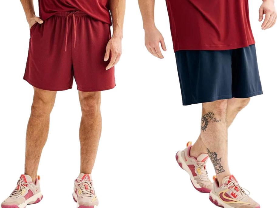 Stock images of 2 men wearing Tek Gear shorts