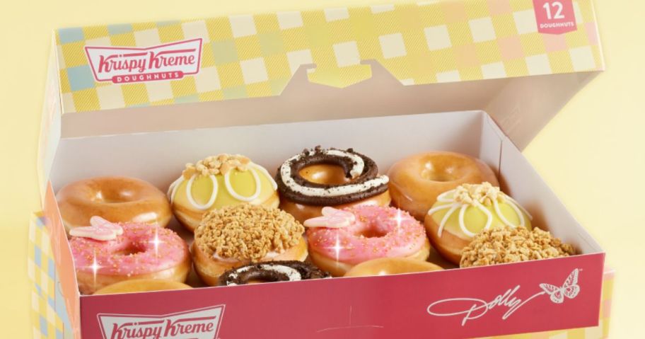 A dozen of Dolly parton Doughnuts from Krispy Kreme