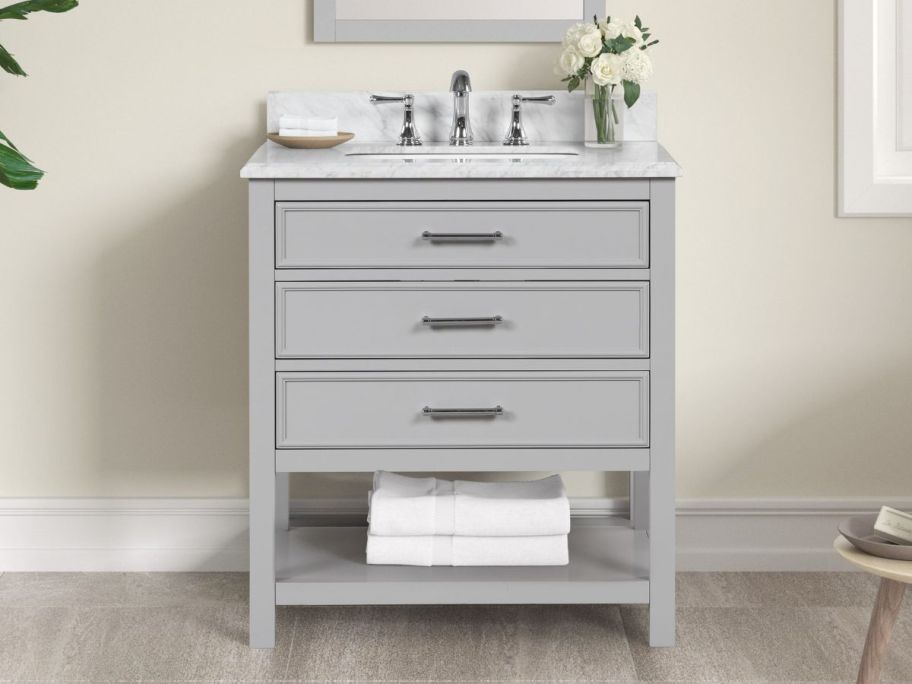 allen + roth Presnell 3" Bathroom Vanity w/ Carrara White Natural Marble Top 