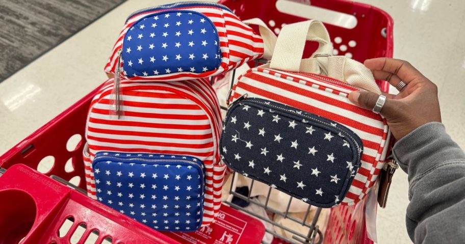 A cart full of Americana bags at Target