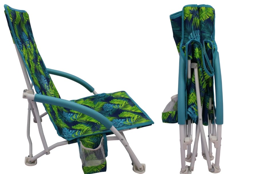 stock image of mainstays foldable beach chair open and folded up