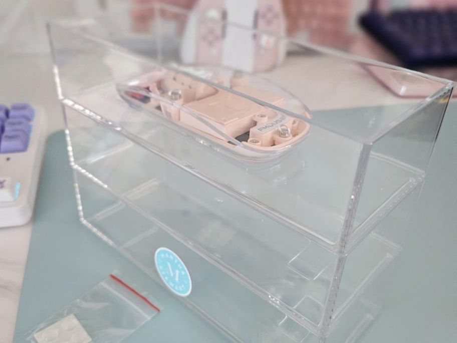 a 3-pack of Martha Stewart Brody Desk organizer trays with a computer mouse inside of one