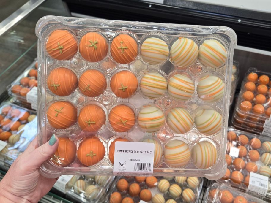 Member's Mark Pumpkin Spice Cake Balls 24-Count in hand in store