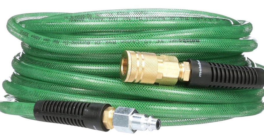 coiled green air hose