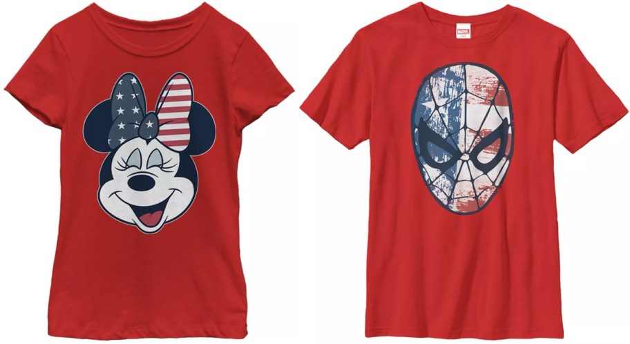 Minnie 4th of July Girls T-Shirt and Marvel Boys 4th of July Spider-Man American Flag Mask T-Shirt