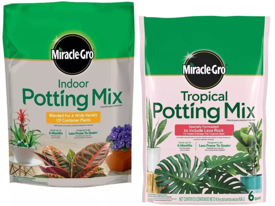 Miracle Gro indoor and tropical potting mix bags