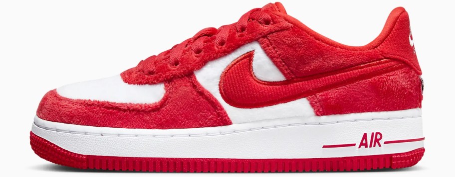 red and white suede nike sneaker