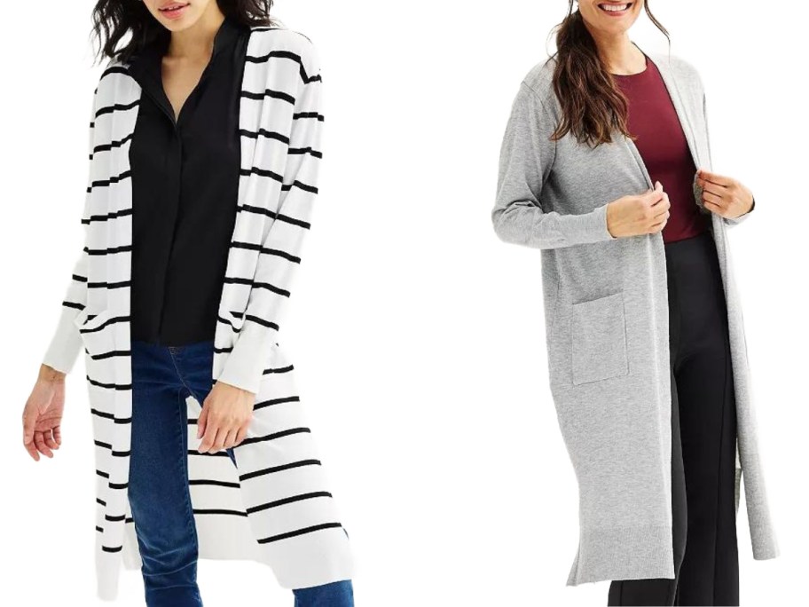 Stock images of 2 women wearing Nine West Duster Cardigans
