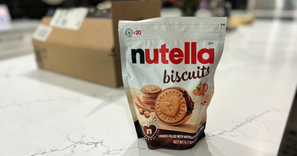bag of nutella biscuits on kitchen counter
