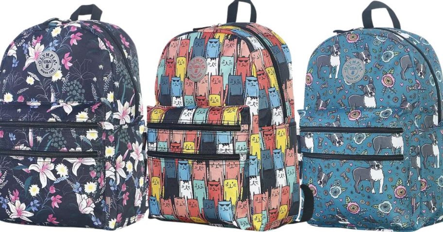 3 kids backpacks in various patterns