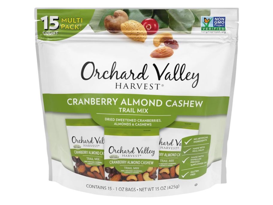 Orchard Valley Harvest Cranberry Almond Cashew Trail Mix 1oz 15-Pack stock image