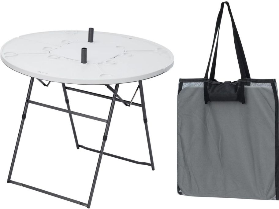 Stock images of an Ozark Trail camping table and a carrying bag