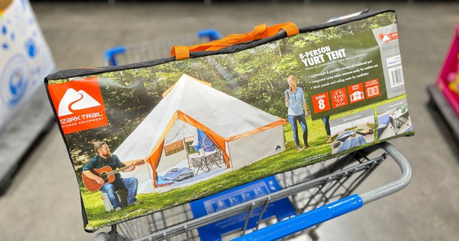 Walmart cart with an Ozark Trail Yurt in it