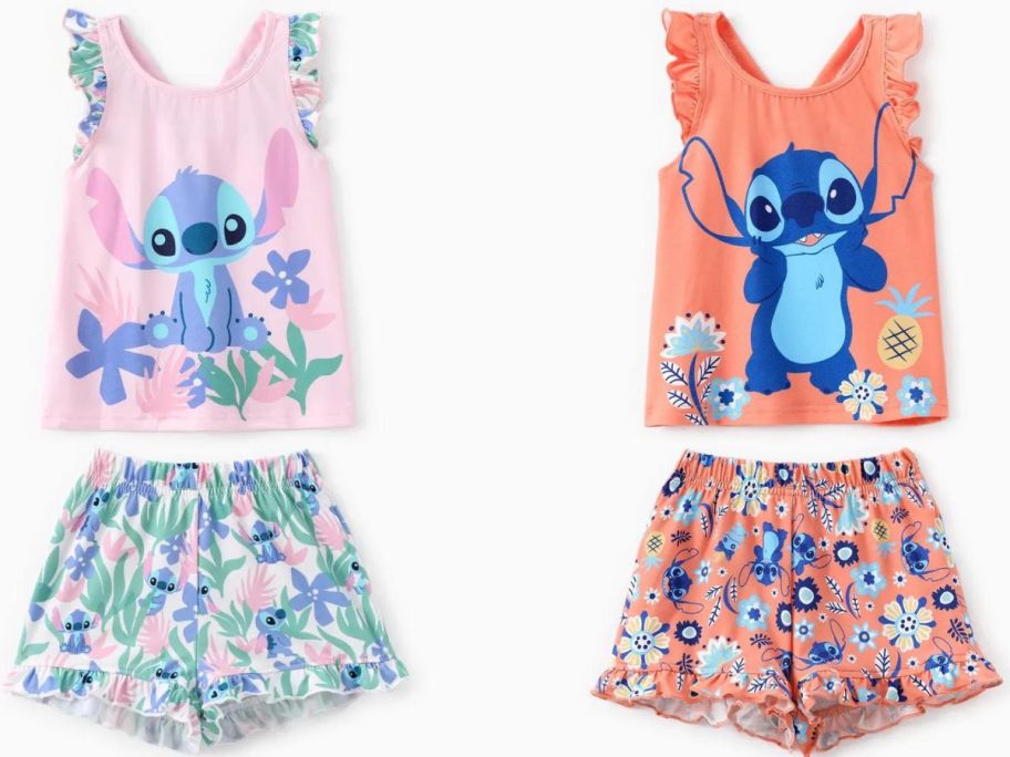 Stock images of 2 Disney Stitch toddler girl 2-piece clothing sets from PatPat