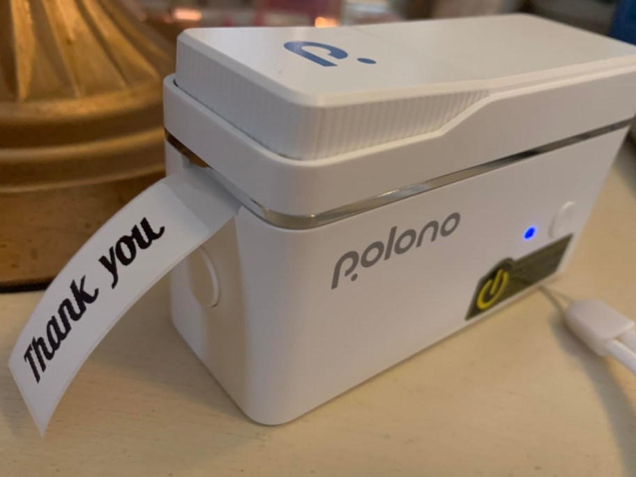 Polono-label-maker-with-the-words-Thank-you-coming-out-of-it