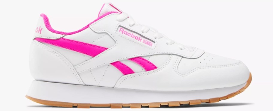 white and hot pink reebok sneaker