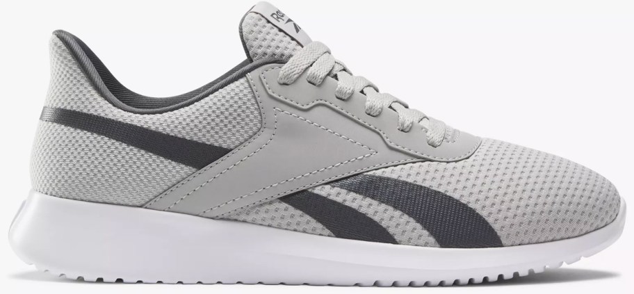 grey and black reebok training shoe