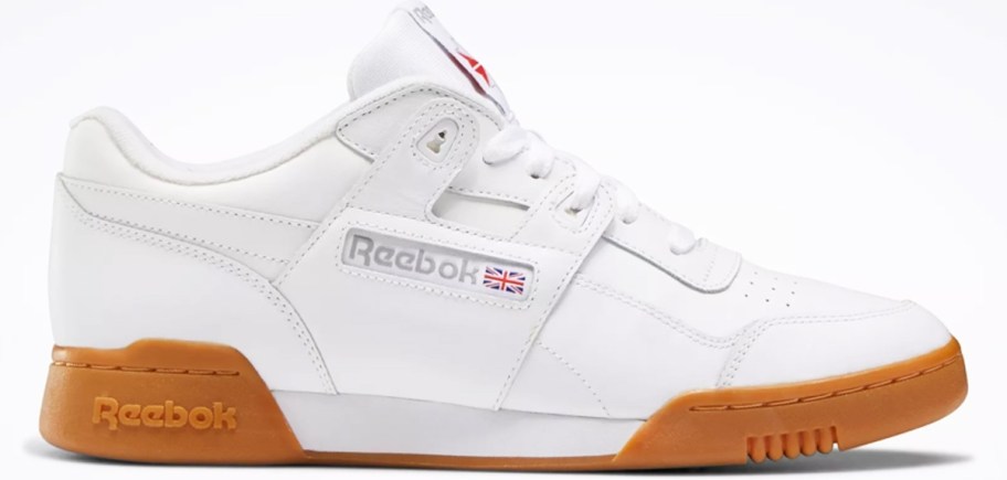 white reebok sneaker with tan soles