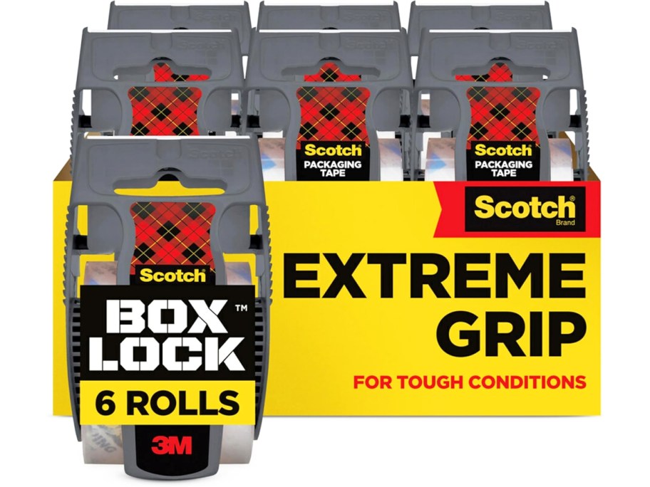 6-pack rolls of Scotch Box Lock Extreme Grip packing tape