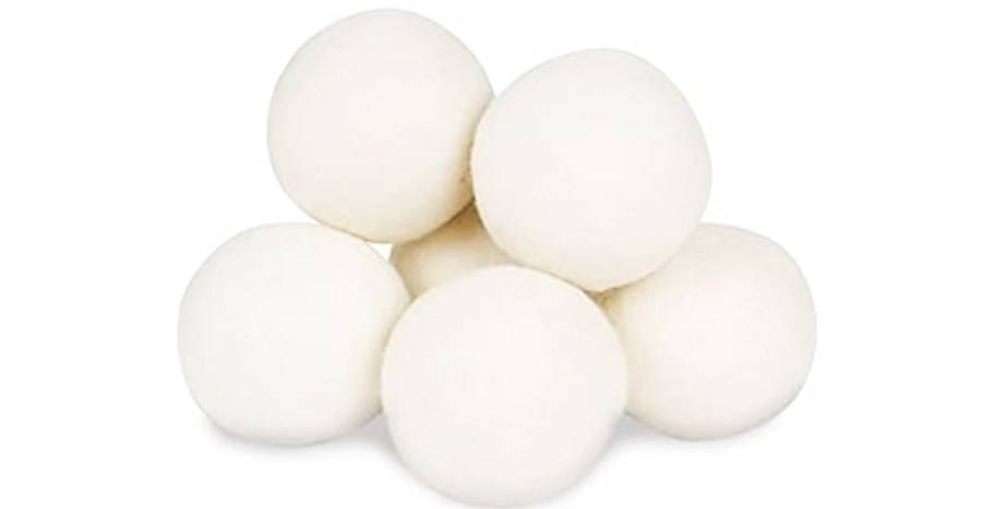 set of 6 white wool dryer balls
