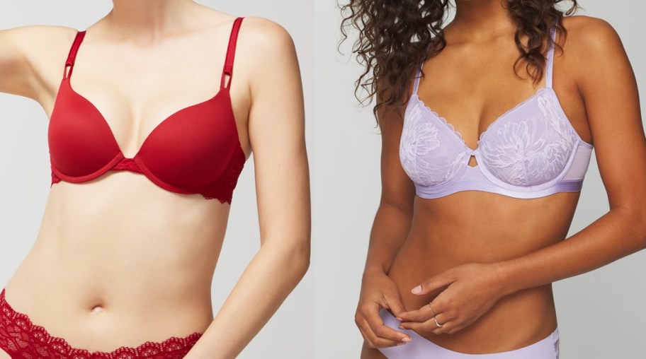 women in red and light purple bras