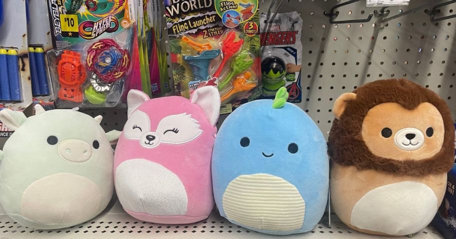 Squishmallows on a shelf at Dollar General 