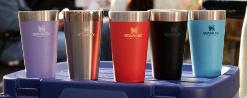 Stanley Beer Pints in different colors outside on cooler