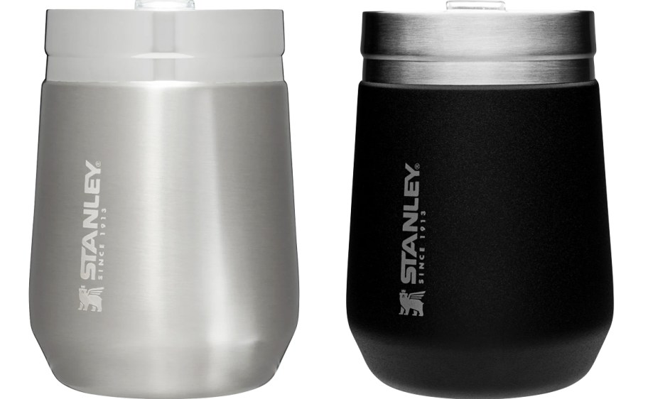 stainless steel and black stanley wine tumblers
