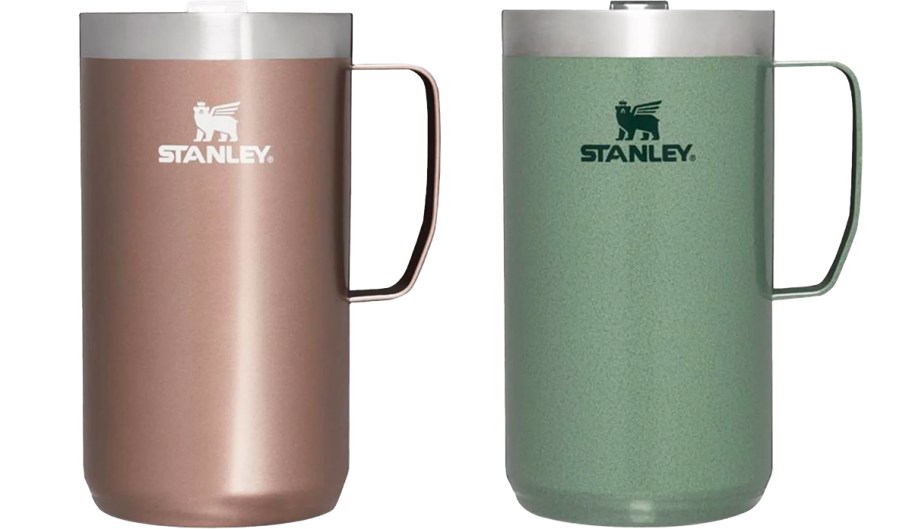 rose gold and green stanley mugs
